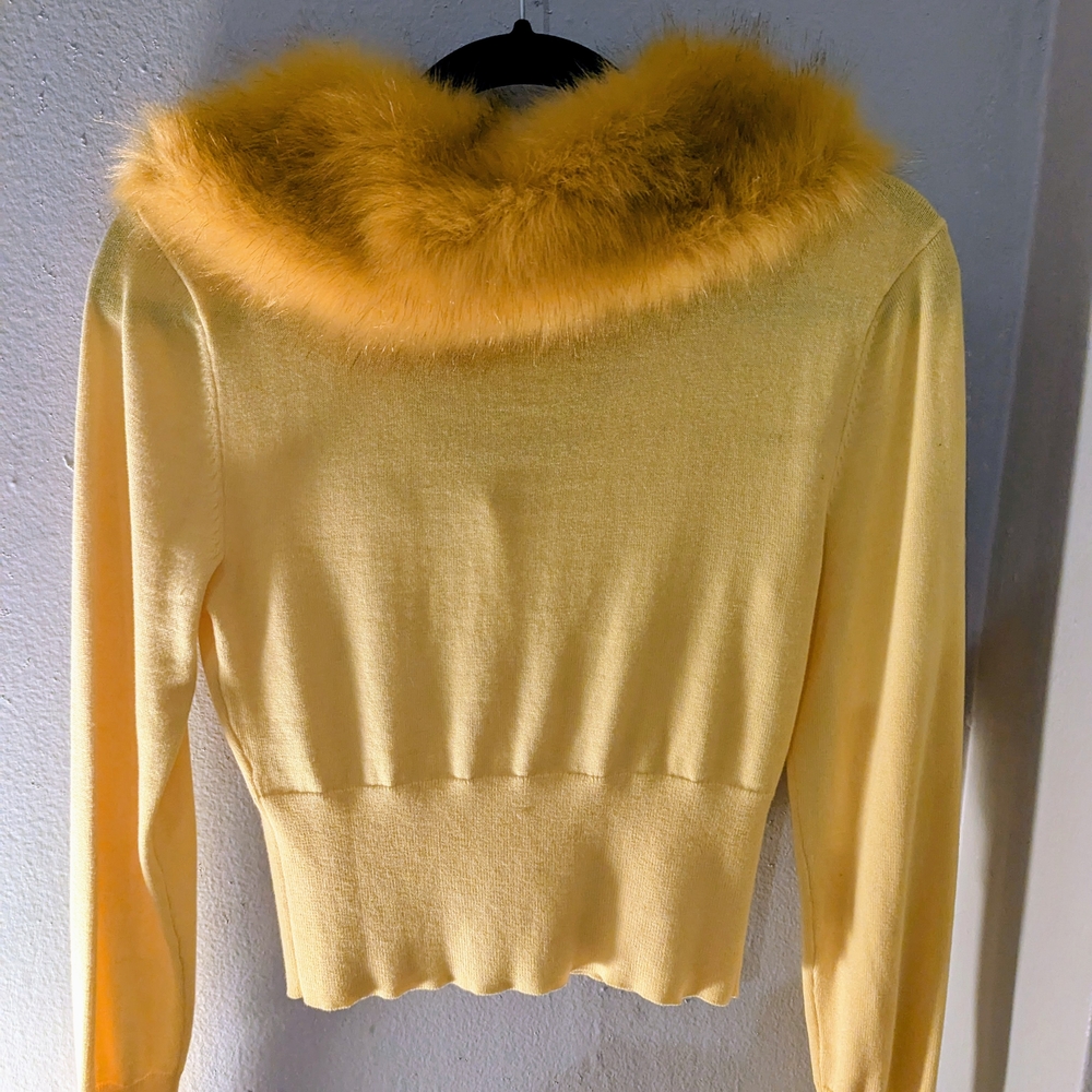 Staud Women's Yellow Sweater with Faux Fur Collar - Picture 6 of 6